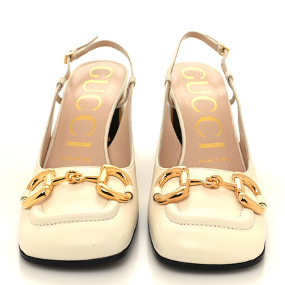 Gucci Malaga Kid Horsebit 75mm Slingback Pumps 36 Mystic White 2 of 8