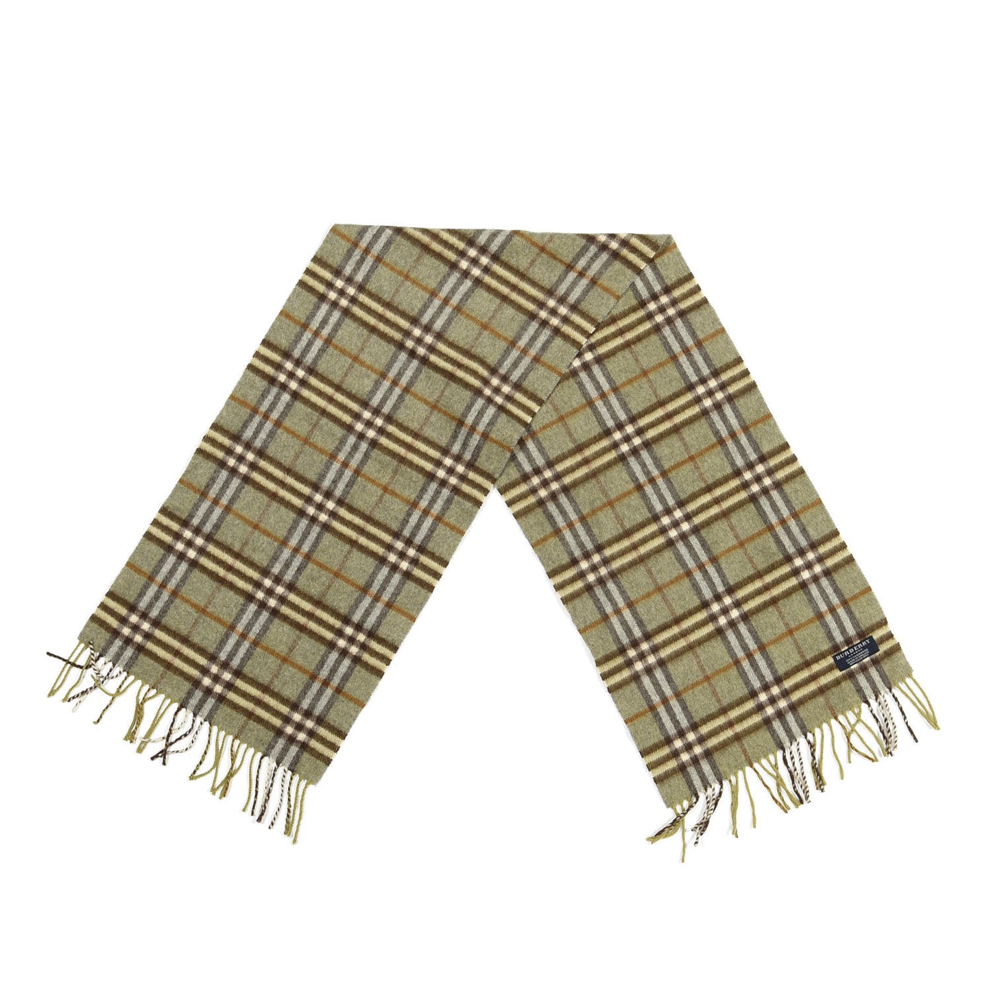 Cashmere Vintage Check Fringe Scarf Green