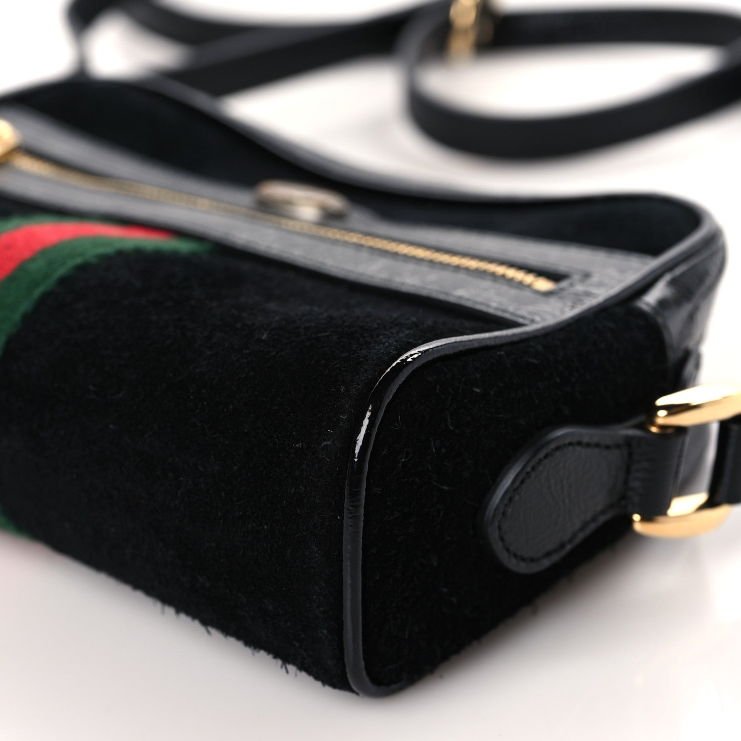 Gucci Suede Patent Web Mini Ophidia Shoulder Bag Black 9 of 9