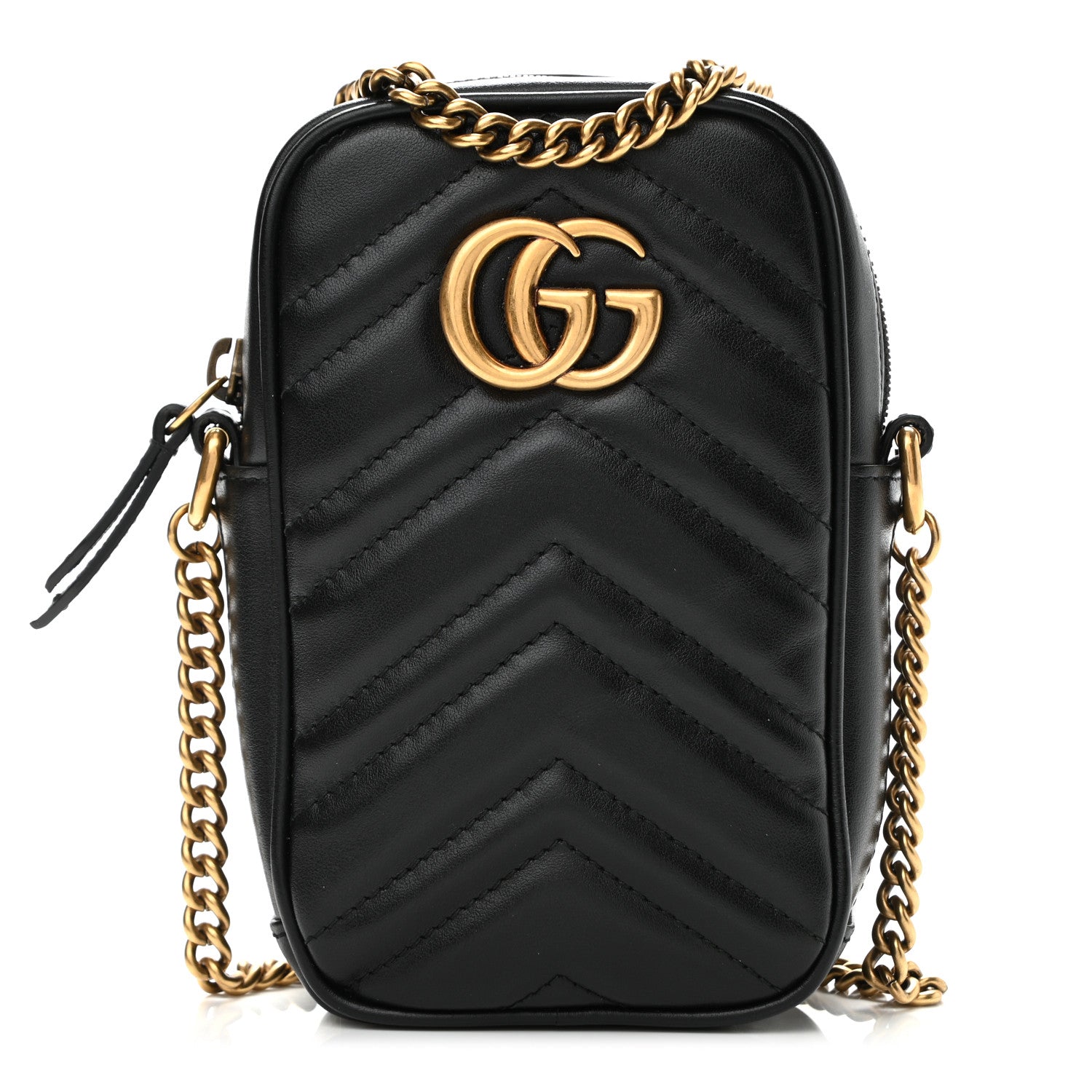 Gucci Calfskin Matelasse Mini GG Marmont Crossbody Bag Black 1 of 11
