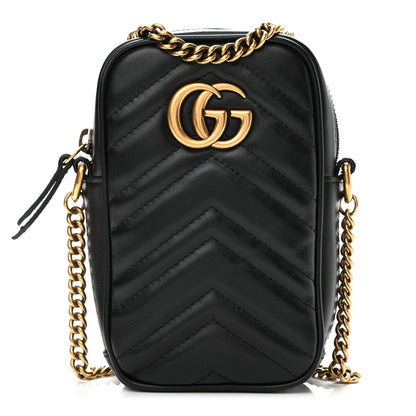 Gucci Calfskin Matelasse Mini GG Marmont Crossbody Bag Black 1 of 11
