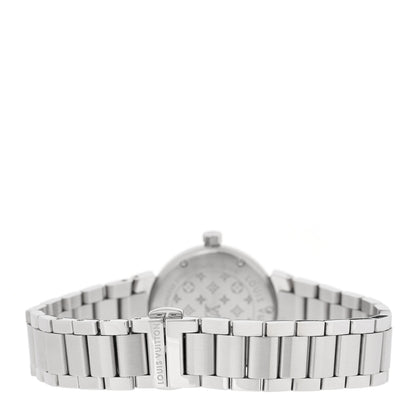 Louis Vuitton Stainless Steel Diamond 28mm Tambour Forever Pom Quartz Watch Red 3 of 8