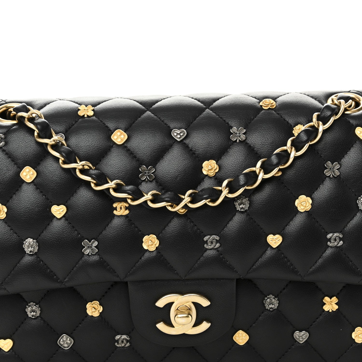 Chanel Lambskin Quilted Studded Medium Double Flap Black 8 of 10