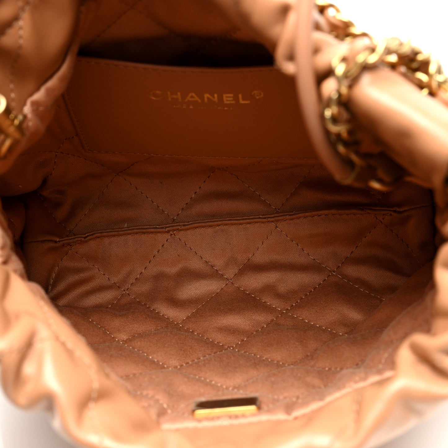 Shiny Calfskin Quilted Mini Chanel 22 Dark Beige