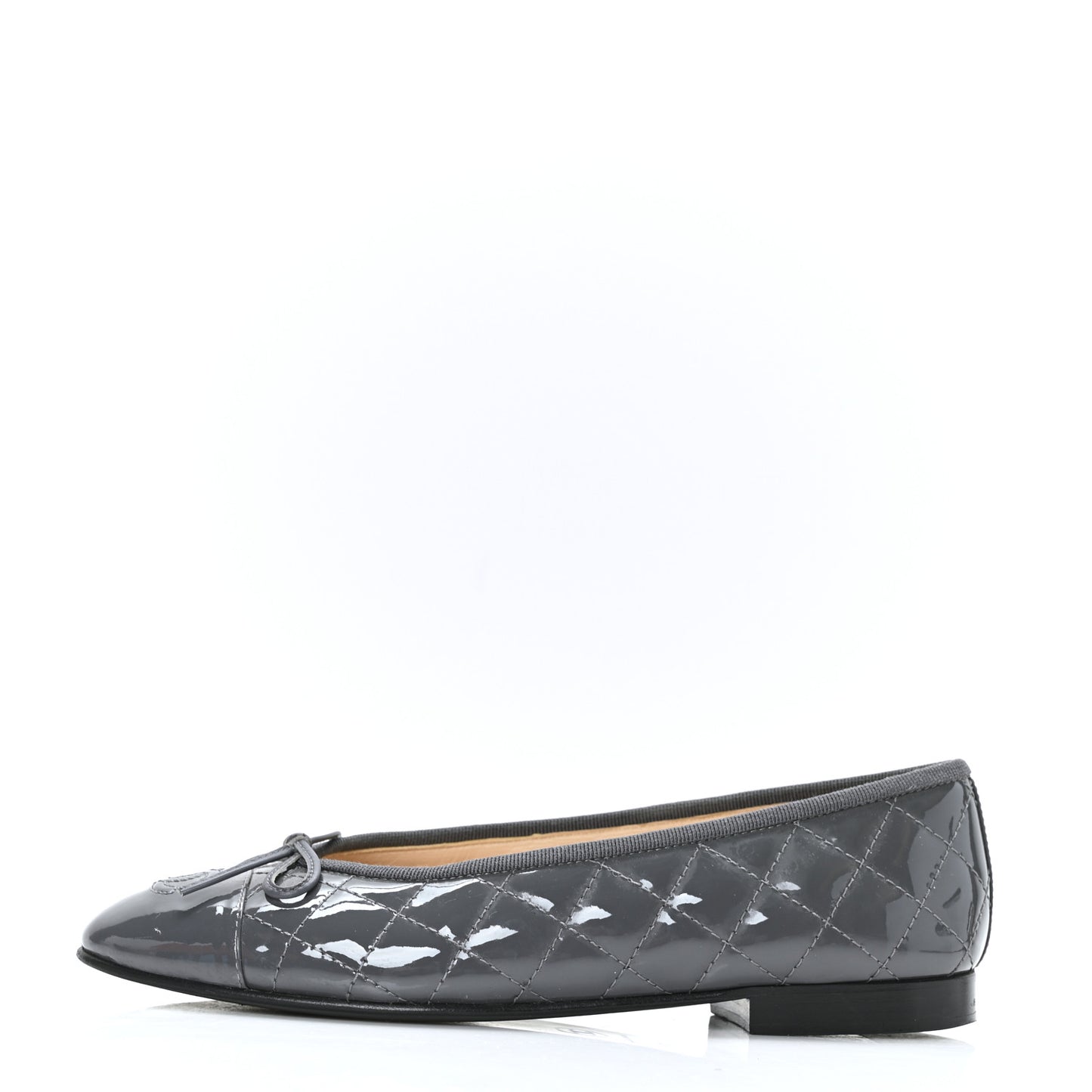 Patent Calfskin Quilted CC Cap Toe Ballerina Flats 37.5 Grey