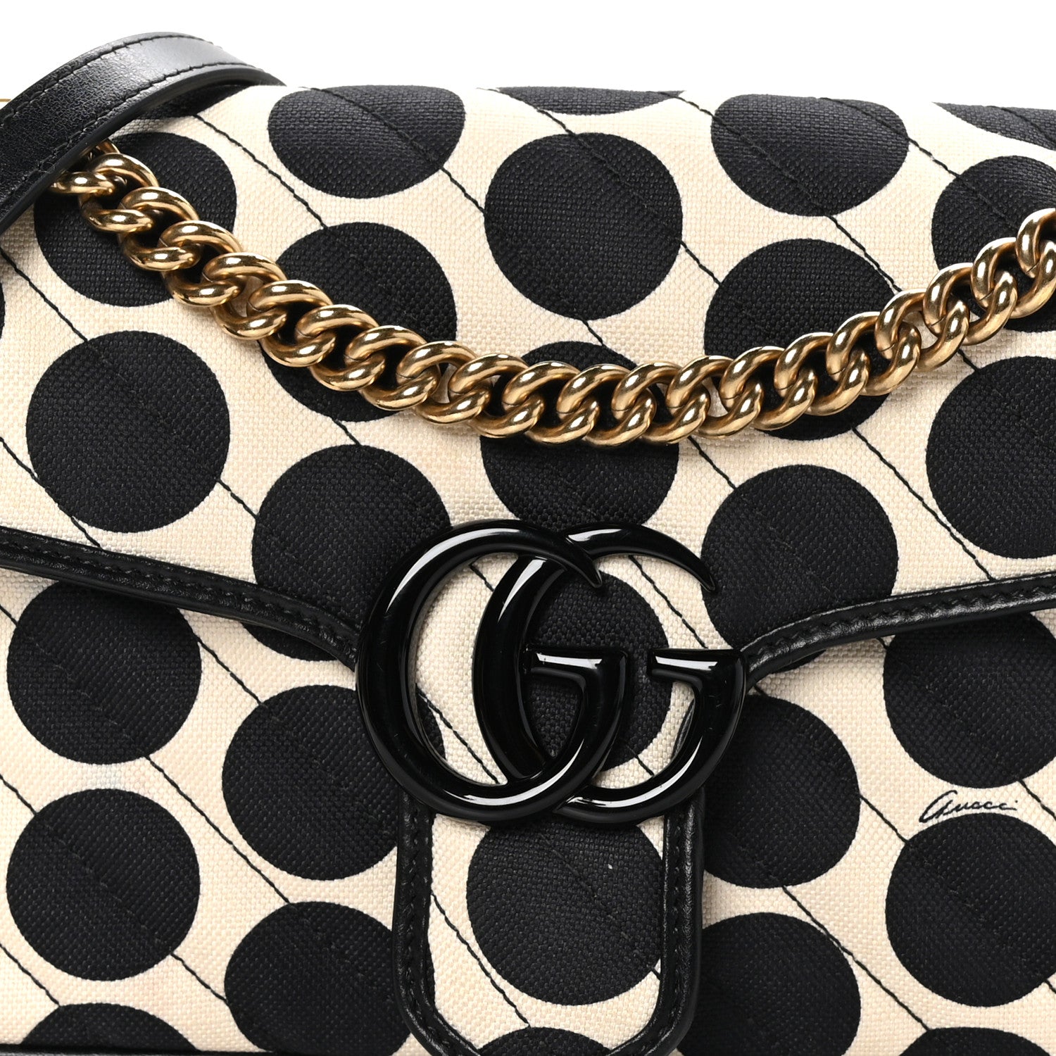 Gucci Canvas Matelasse Diagonal Polka Dot Small GG Marmont Shoulder Bag Black White 8 of 11