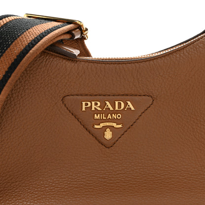 Prada Vitello Daino Soft Zippered Hobo Shoulder Bag Caramel 7 of 9