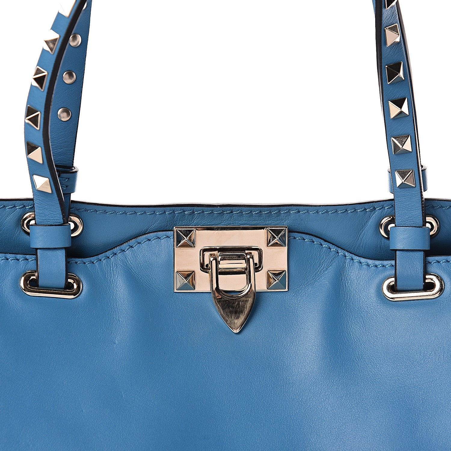 Valentino Garavani Vitello Small Rockstud Tote Light Blue 9 of 12