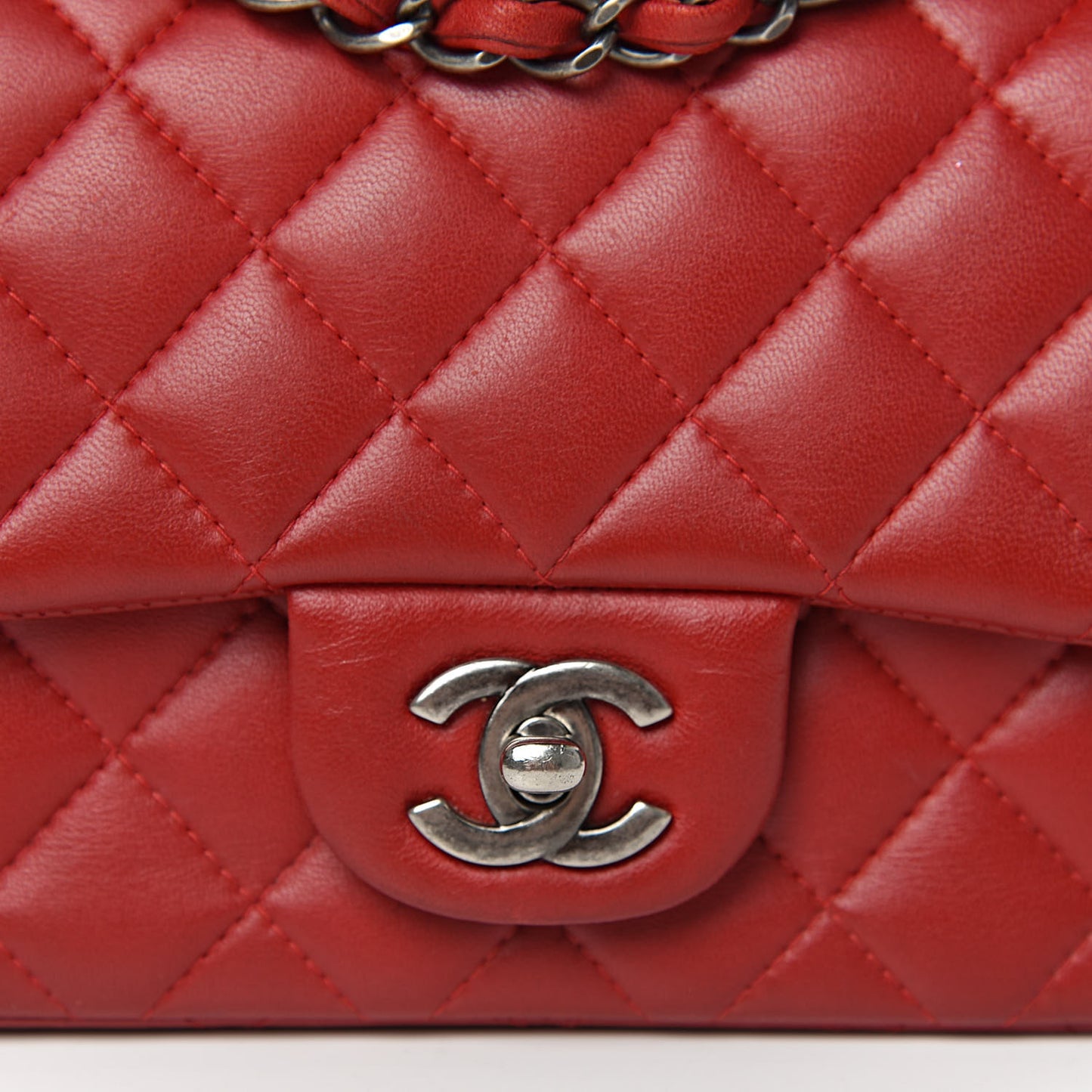Lambskin Quilted Mini Square Flap Red