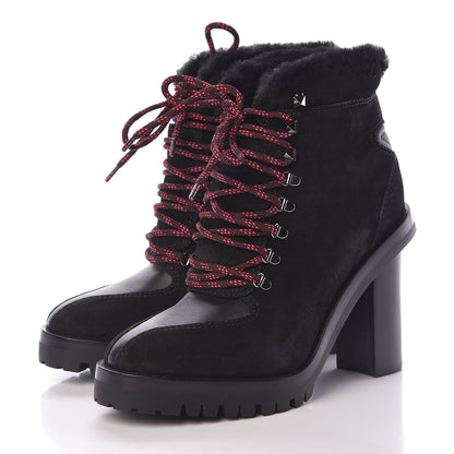 Valentino Garavani Suede Shearling Rockstud Lace-Up Ankle Boots 39.5 Black 3 of 8