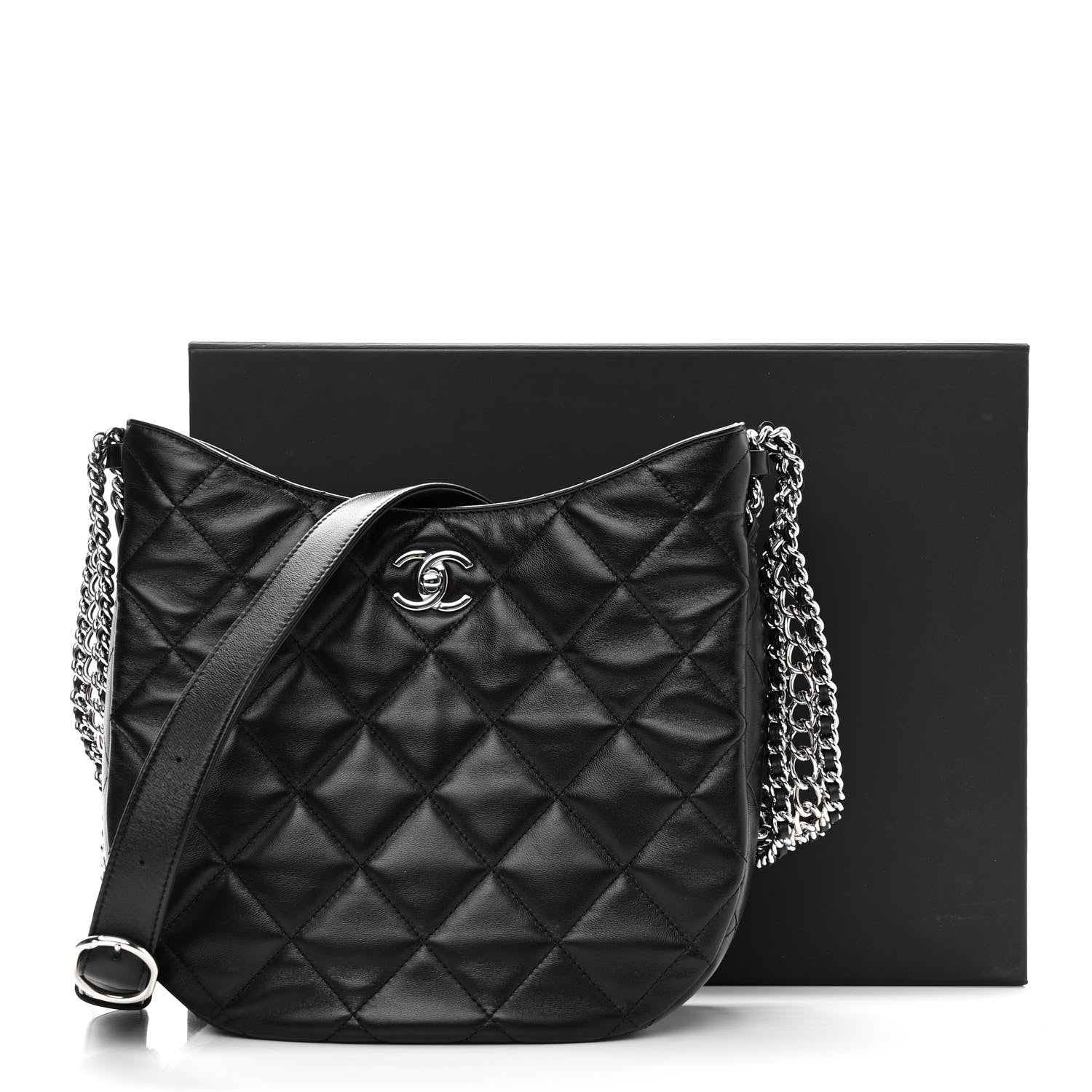 Chanel Lambskin Chain Rows Quilted Chain Hobo Black 11 of 11