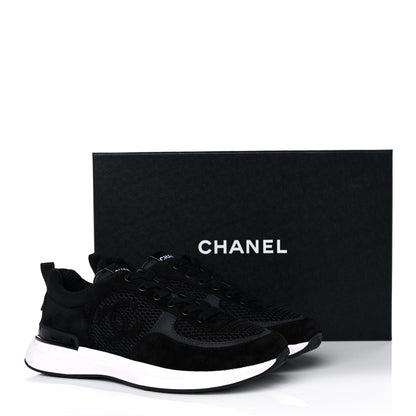 Chanel Calfskin Mesh Lycra Suede Womens Logo Sneakers 39.5 Black 9 of 9