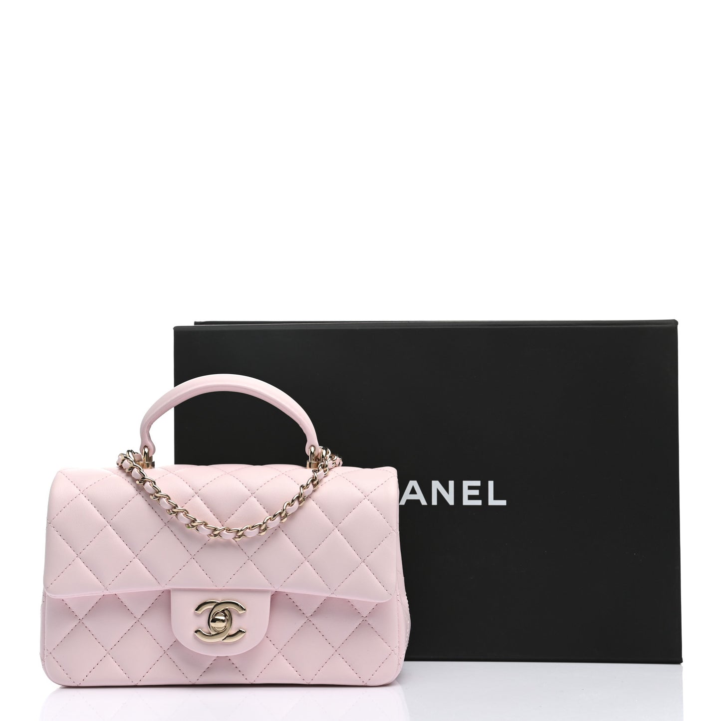Lambskin Quilted Mini Top Handle Rectangular Flap Light Pink