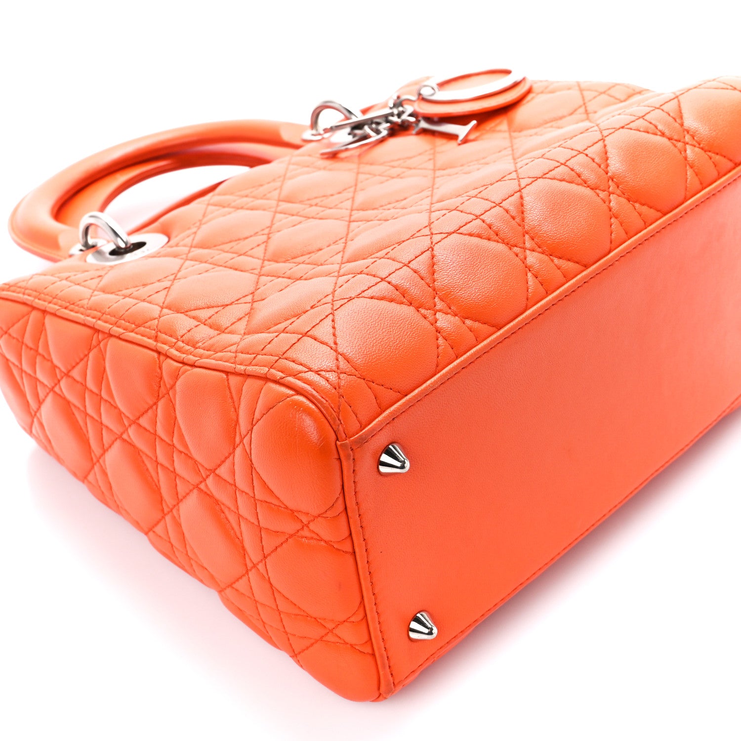 Christian Dior Lambskin Cannage Medium Lady Dior Orange 10 of 15