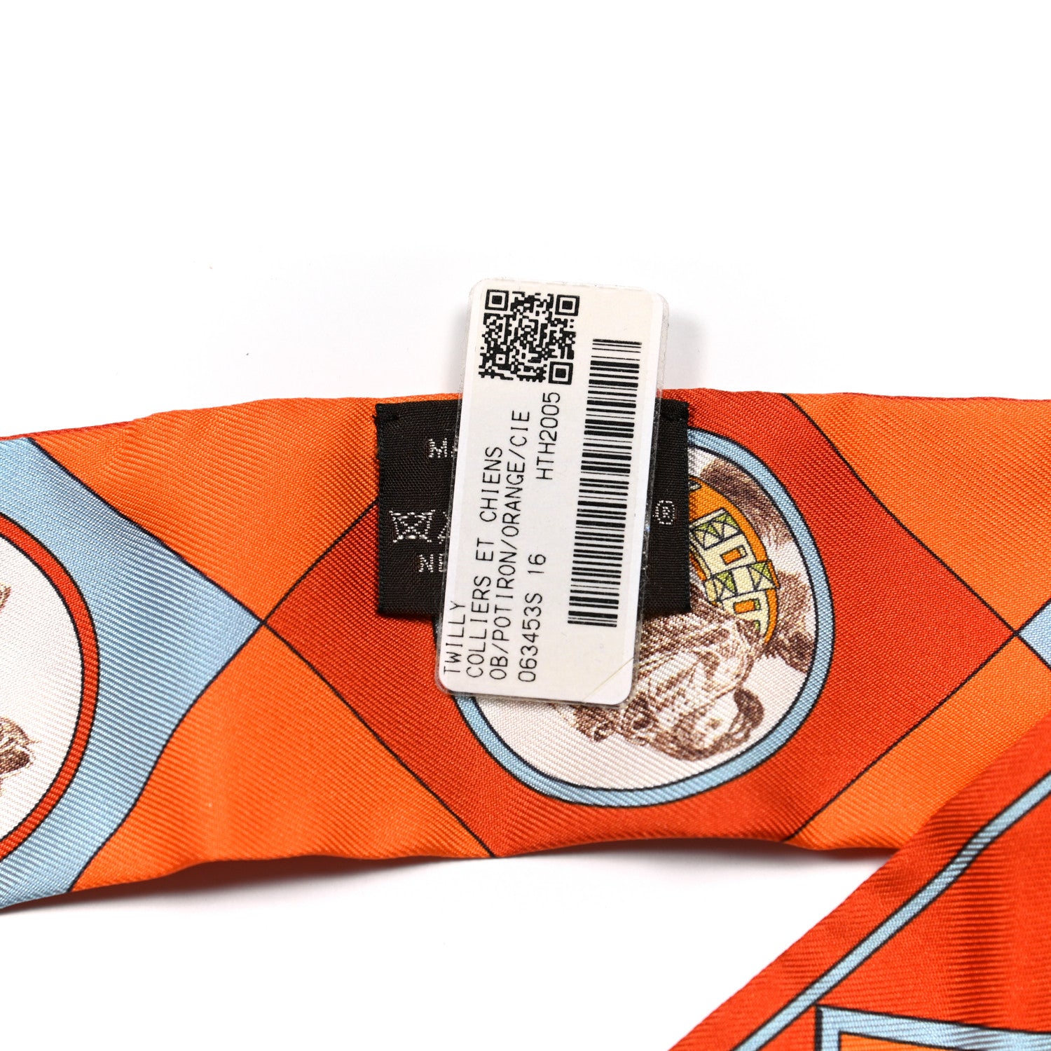 Hermes Silk Colliers Et Chiens Twilly Potiron Orange Ciel 4 of 4
