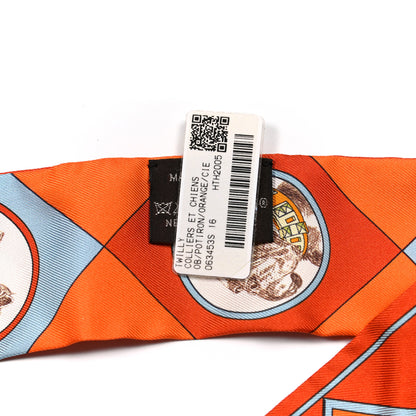 Hermes Silk Colliers Et Chiens Twilly Potiron Orange Ciel 4 of 4