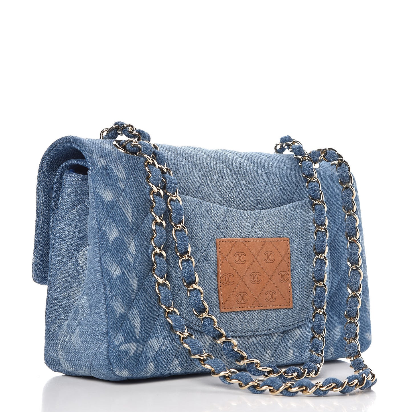 Denim Quilted Medium Double Flap Blue