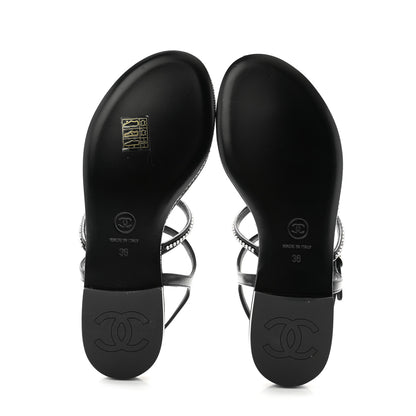 Chanel Lambskin Strass CC Thong Sandals 36 Black 5 of 9