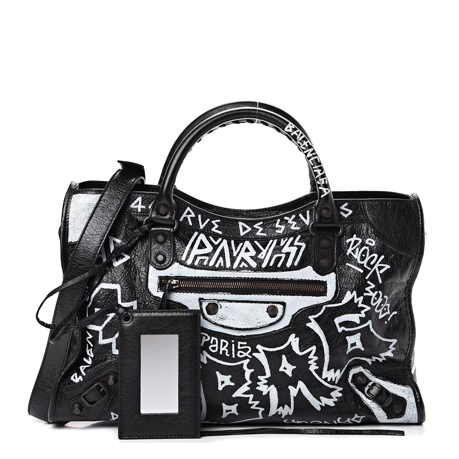 Balenciaga Agneau Arena Graffiti All Over Classic Hardware City Black White 1 of 9