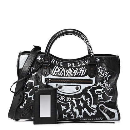 Balenciaga Agneau Arena Graffiti All Over Classic Hardware City Black White 1 of 9