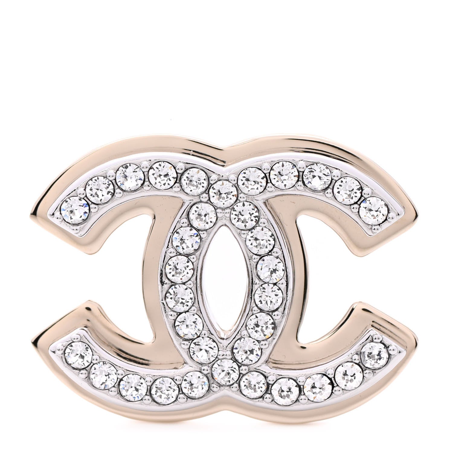 Chanel Crystal CC Brooch Gold Silver 1 of 5