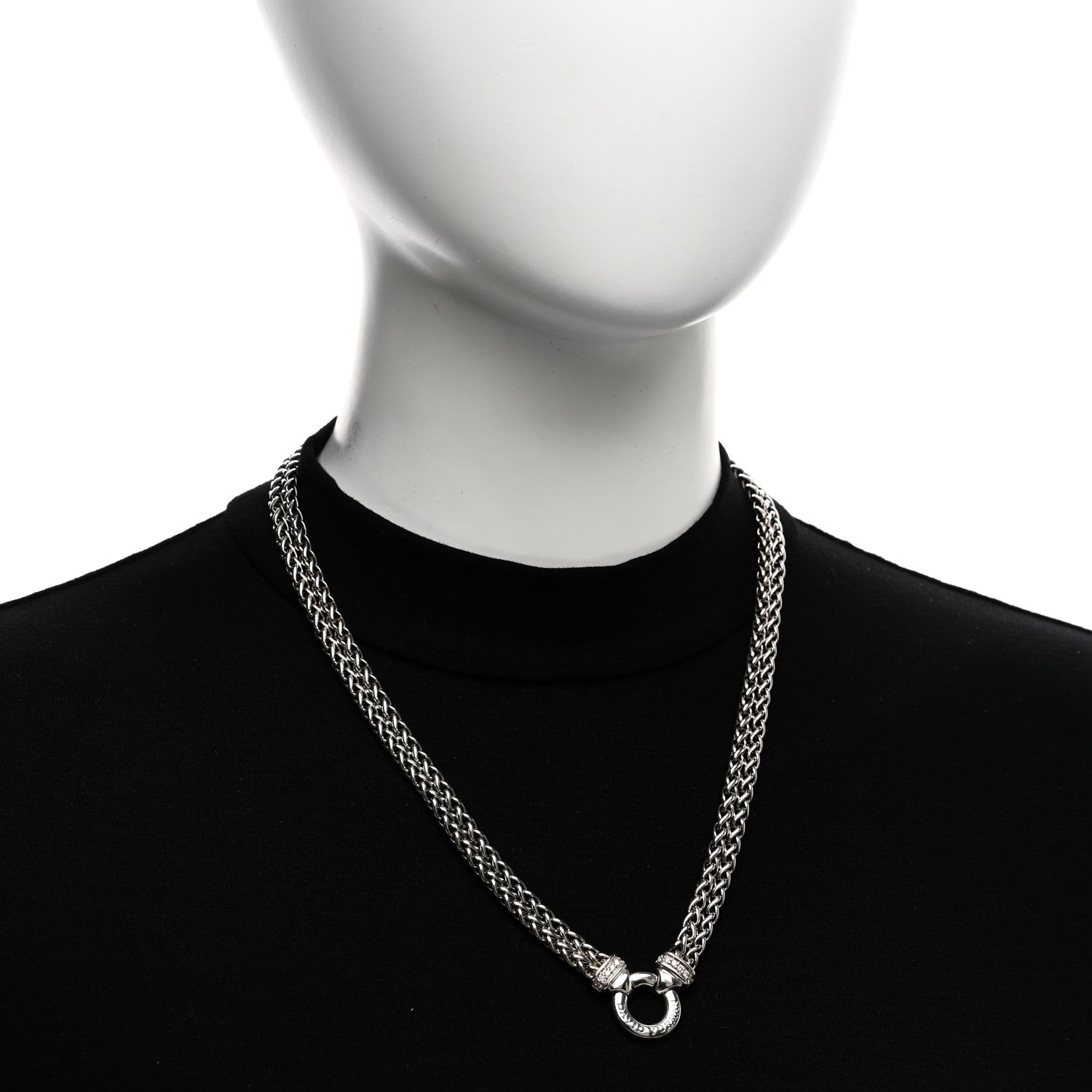 David Yurman Sterling Silver Diamond 18mm Double Wheat Chain Necklace 2 of 6