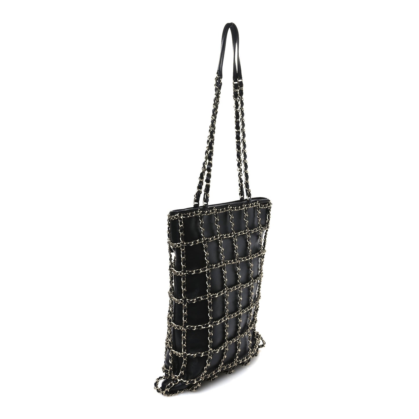Lambskin Large Shopping Chain Tote Black