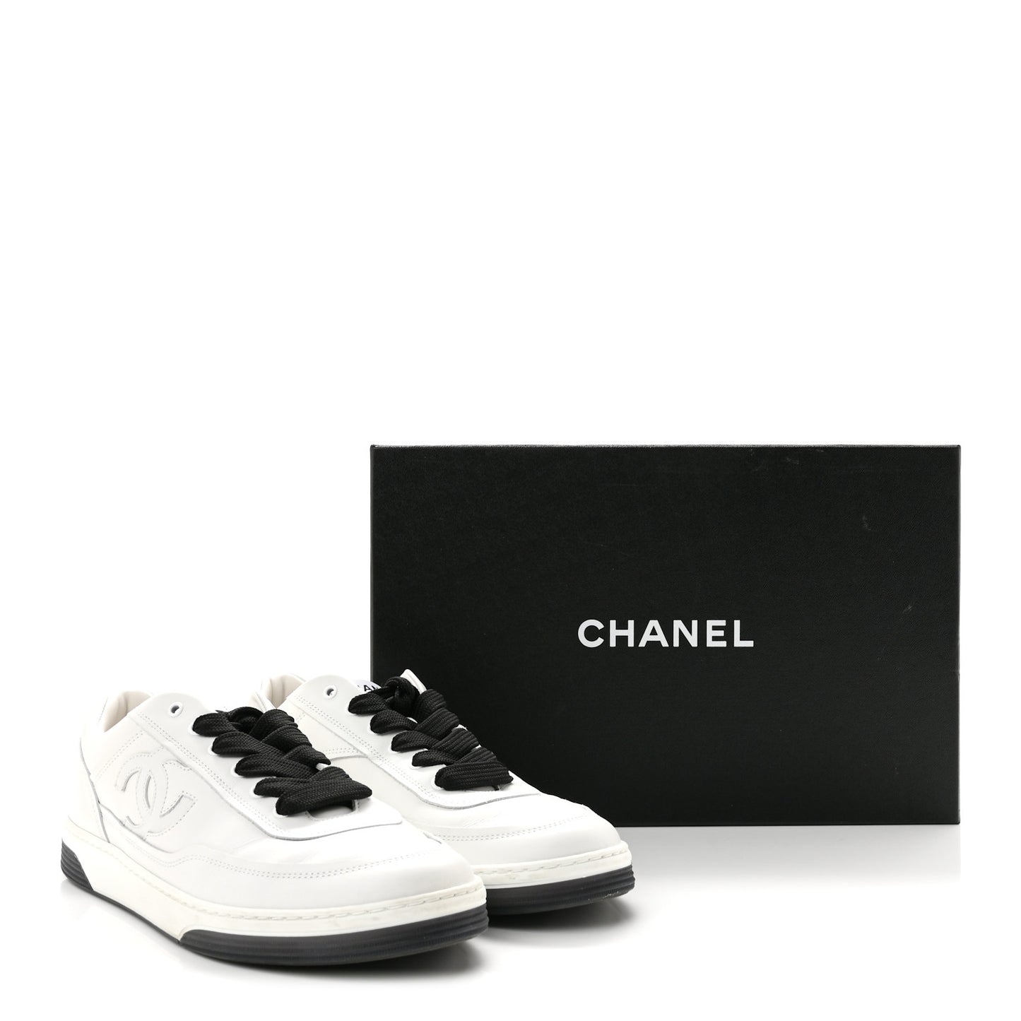 Calfskin CC Womens Sneakers 40 White Black