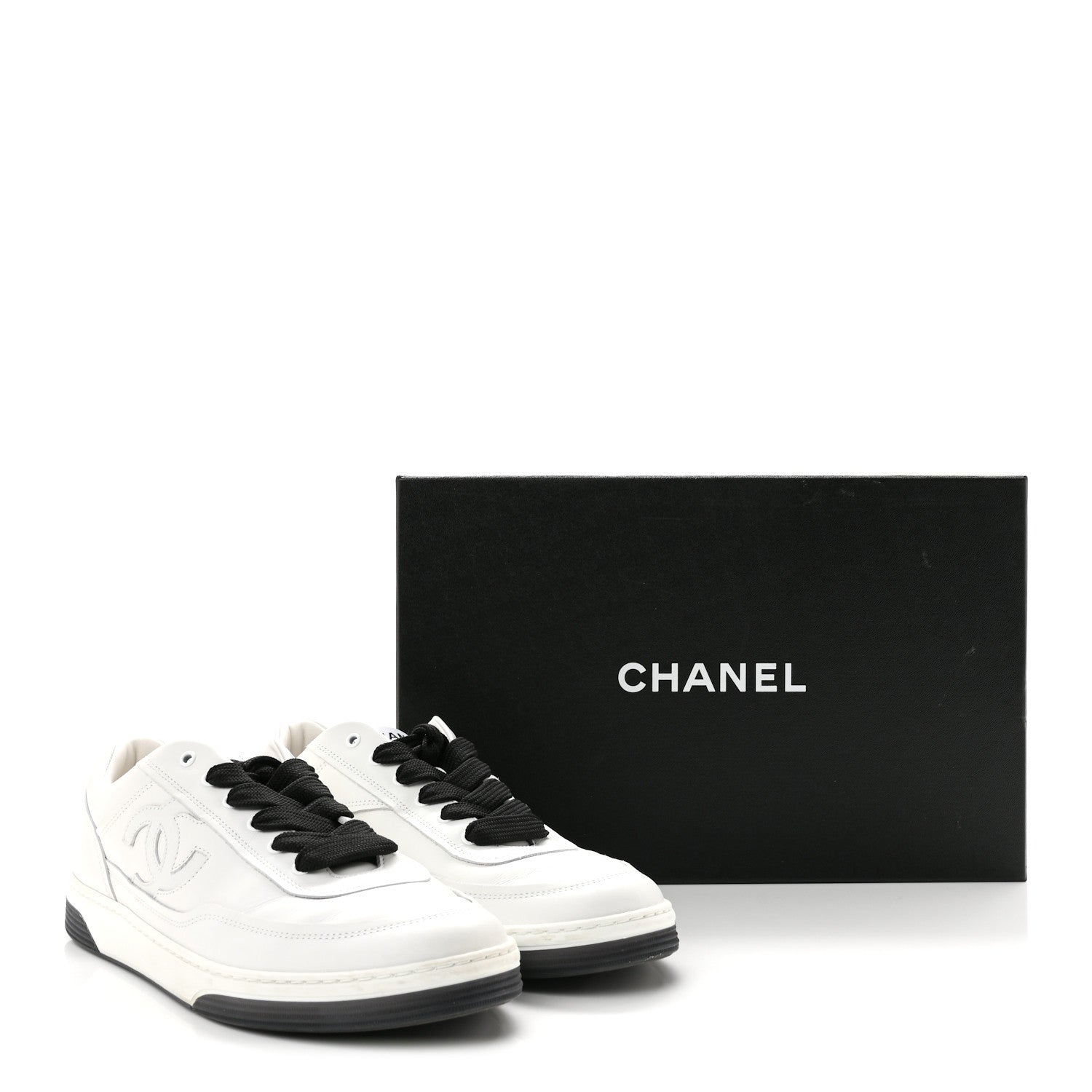 Chanel Calfskin CC Womens Sneakers 40 White Black 10 of 10