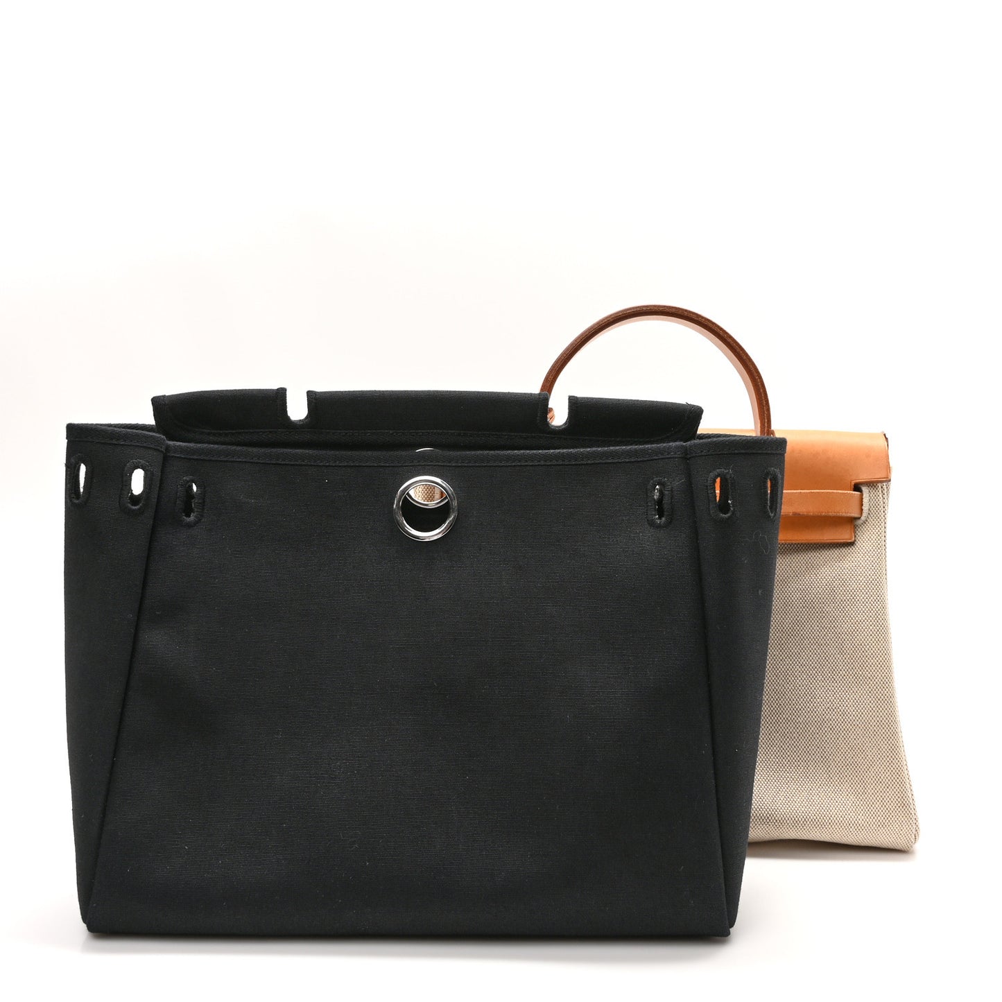 Toile Vache Calfskin Herbag 30 PM Black Natural