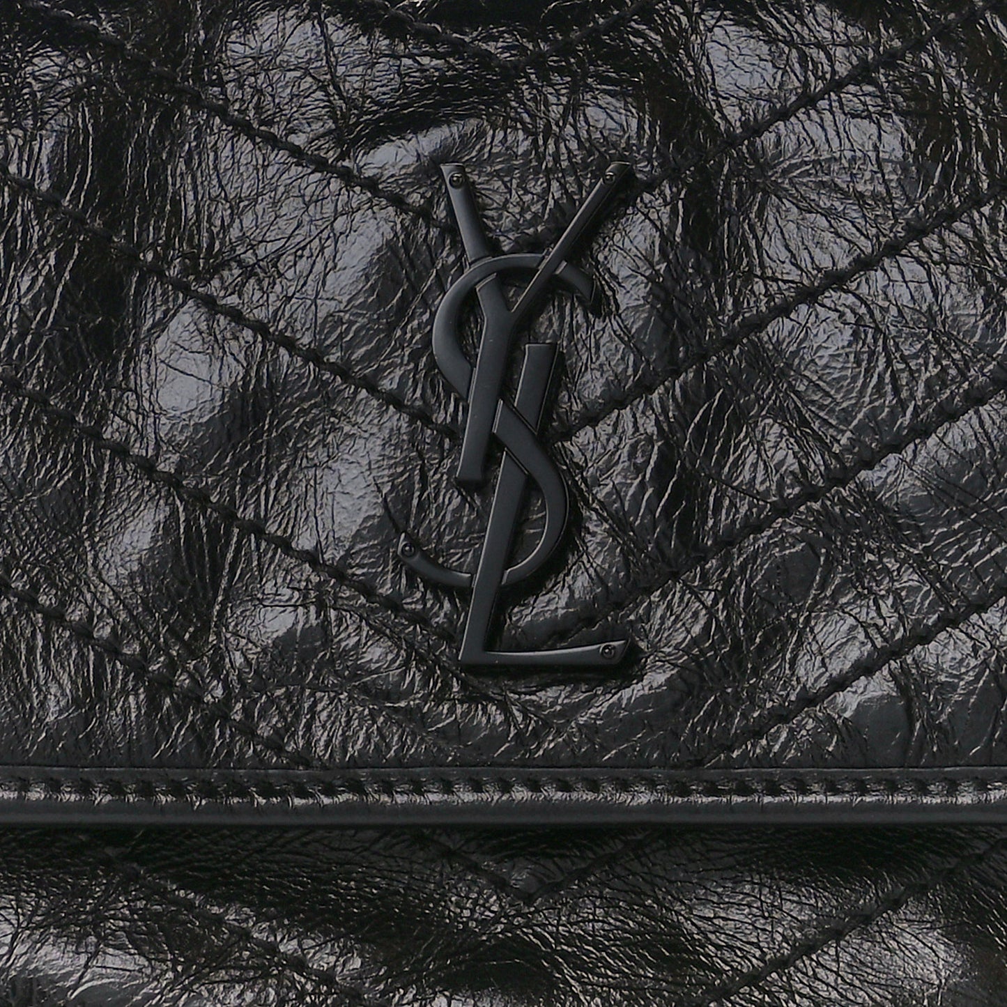 Crinkled Calfskin Matelasse Monogram Medium Niki Chain Satchel Black