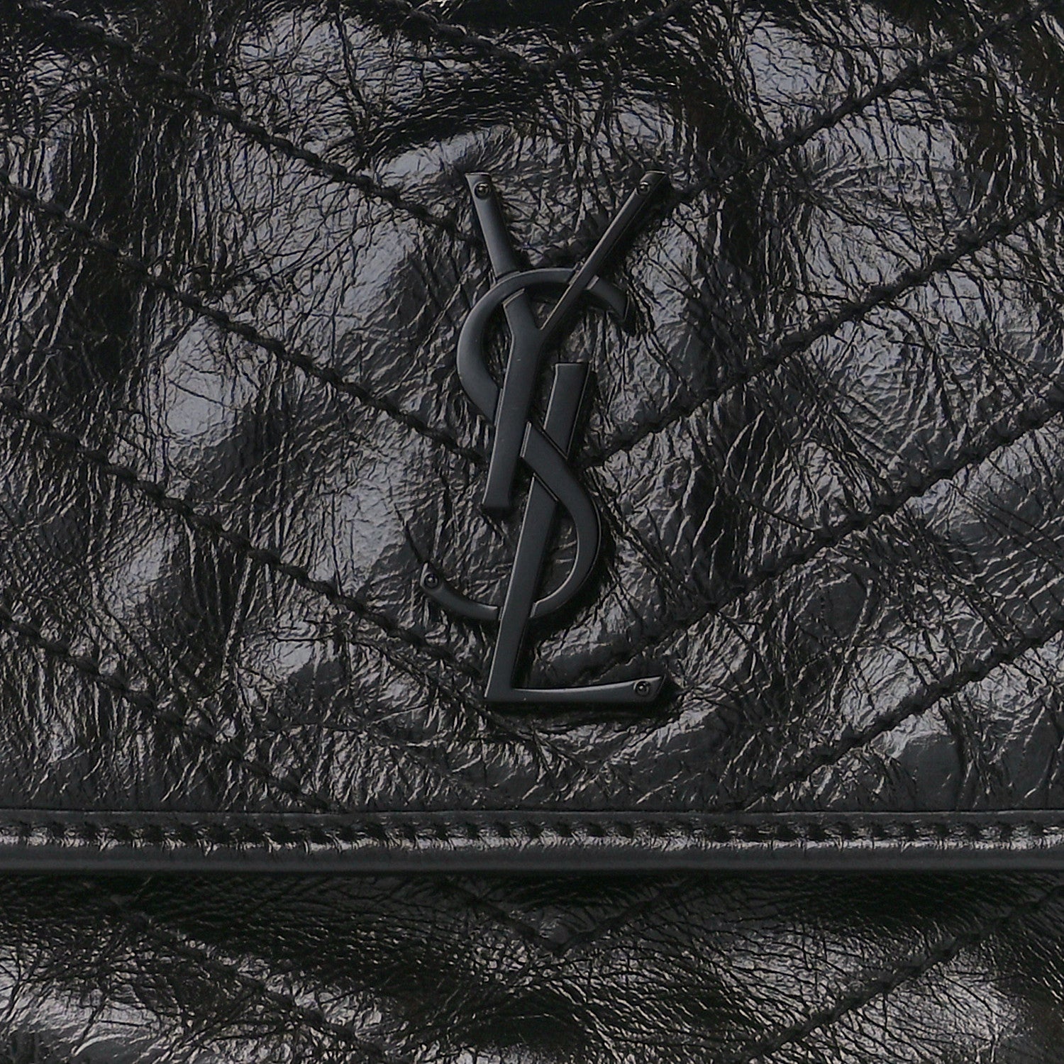 Saint Laurent Crinkled Calfskin Matelasse Monogram Medium Niki Chain Satchel Black 9 of 11