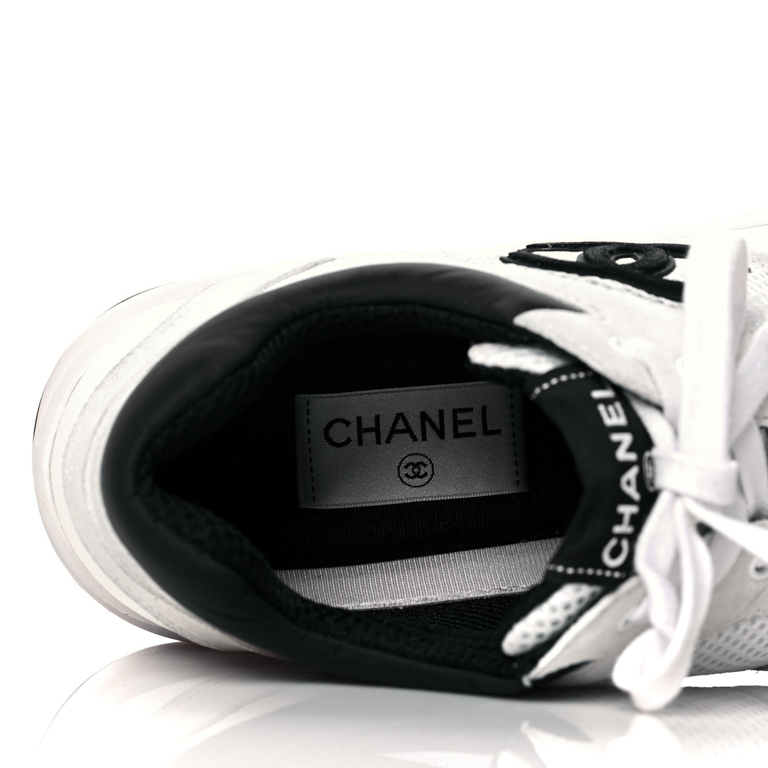 Chanel Mesh Suede Calfskin Grained Calfskin Womens CC Sneakers 41 White Black 7 of 9