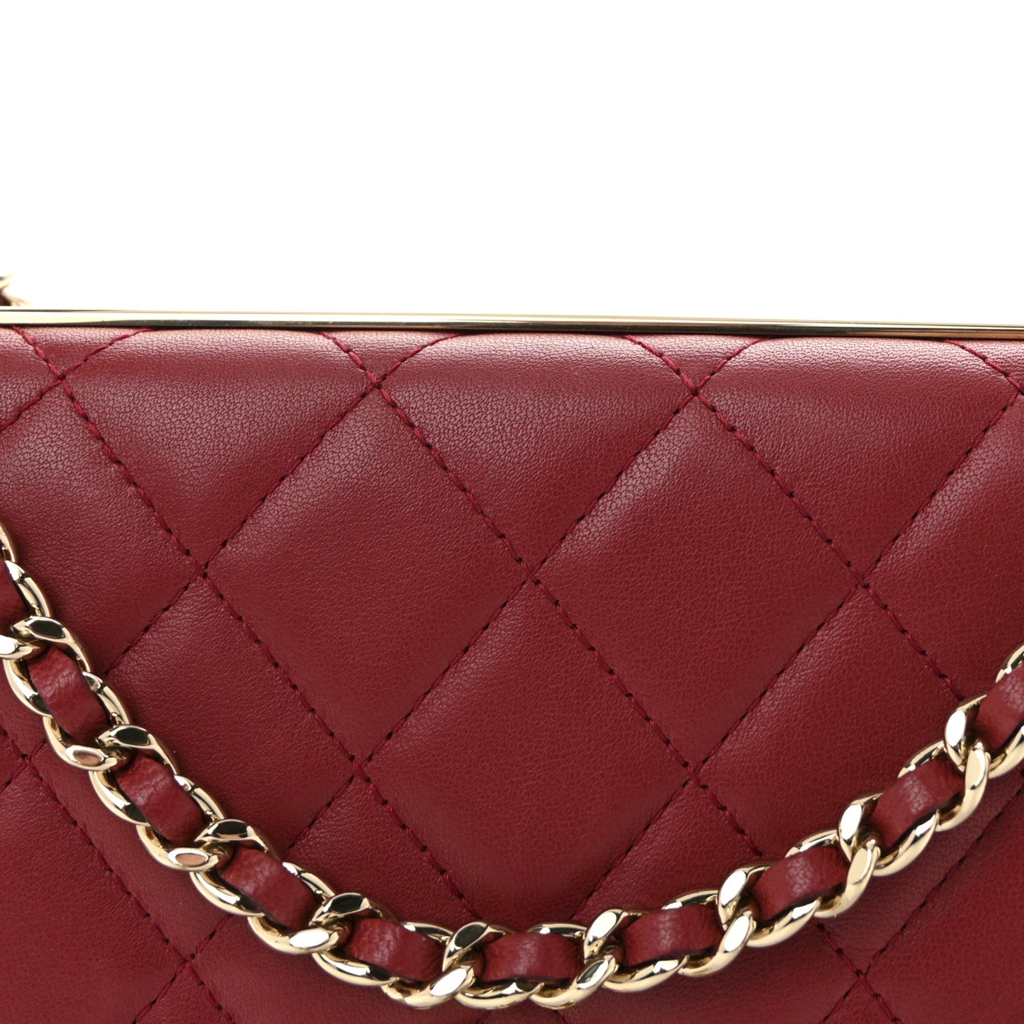 Lambskin Quilted Trendy CC Wallet On Chain WOC Red