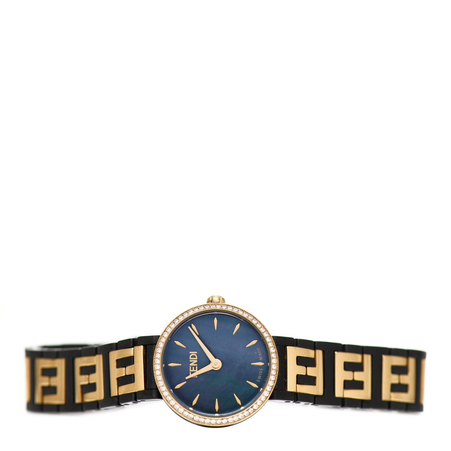 Stainless Steel Diamond Bezel Blue Mother of Pearl 19mm Fendi Forever Quartz Watch