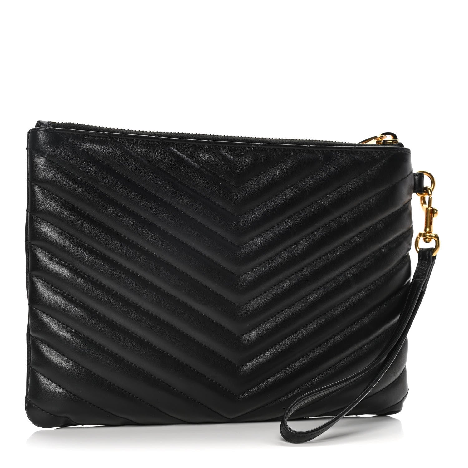 Saint Laurent Calfskin Matelasse Chevron Monogram A5 Wristlet Black 2 of 11