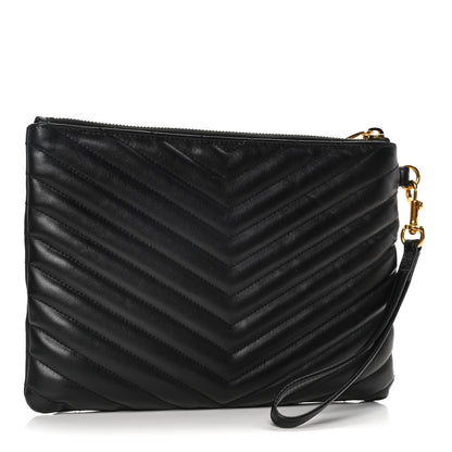 Saint Laurent Calfskin Matelasse Chevron Monogram A5 Wristlet Black 2 of 11
