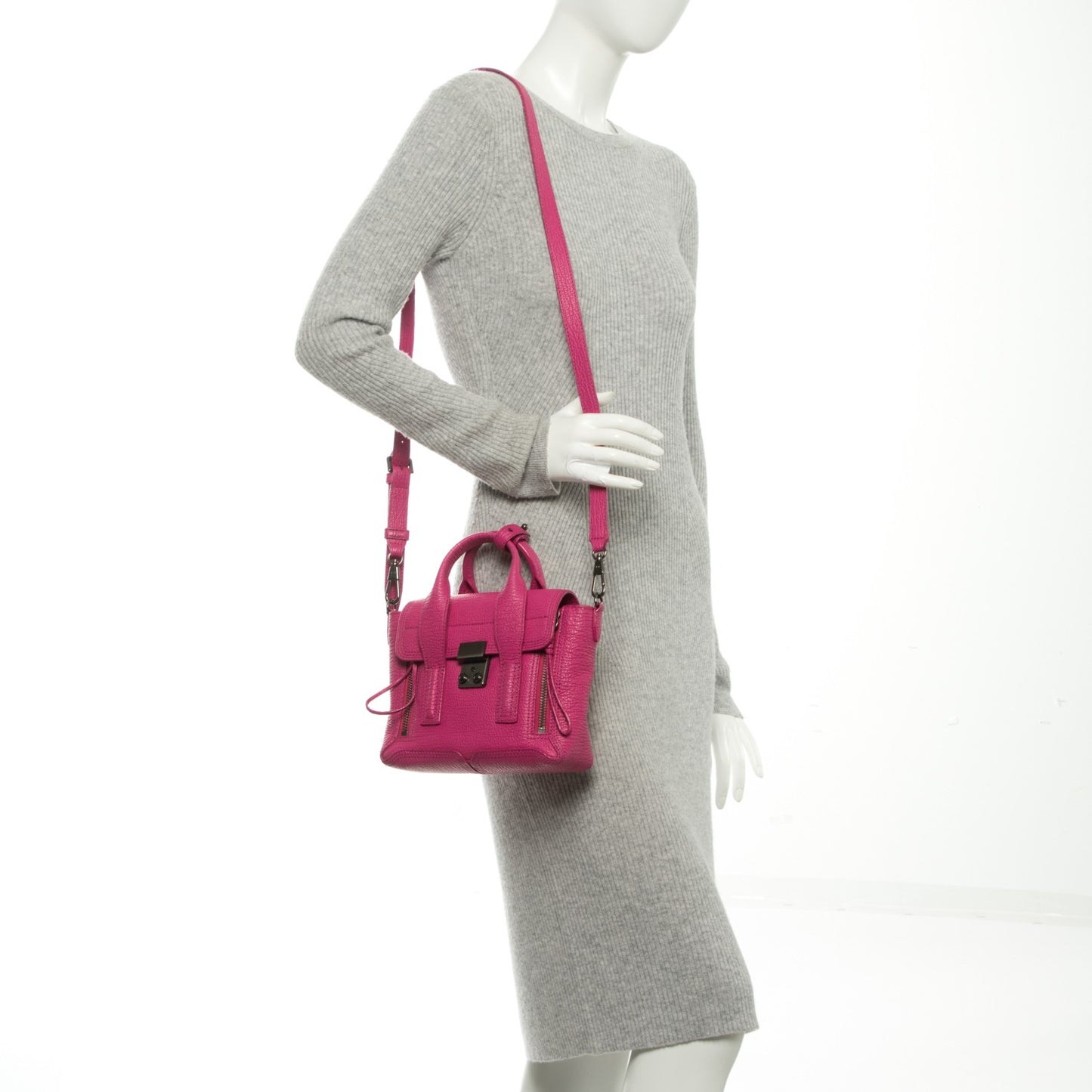 3.1 Textured Calfskin Mini Pashli Satchel Bright Fuchsia