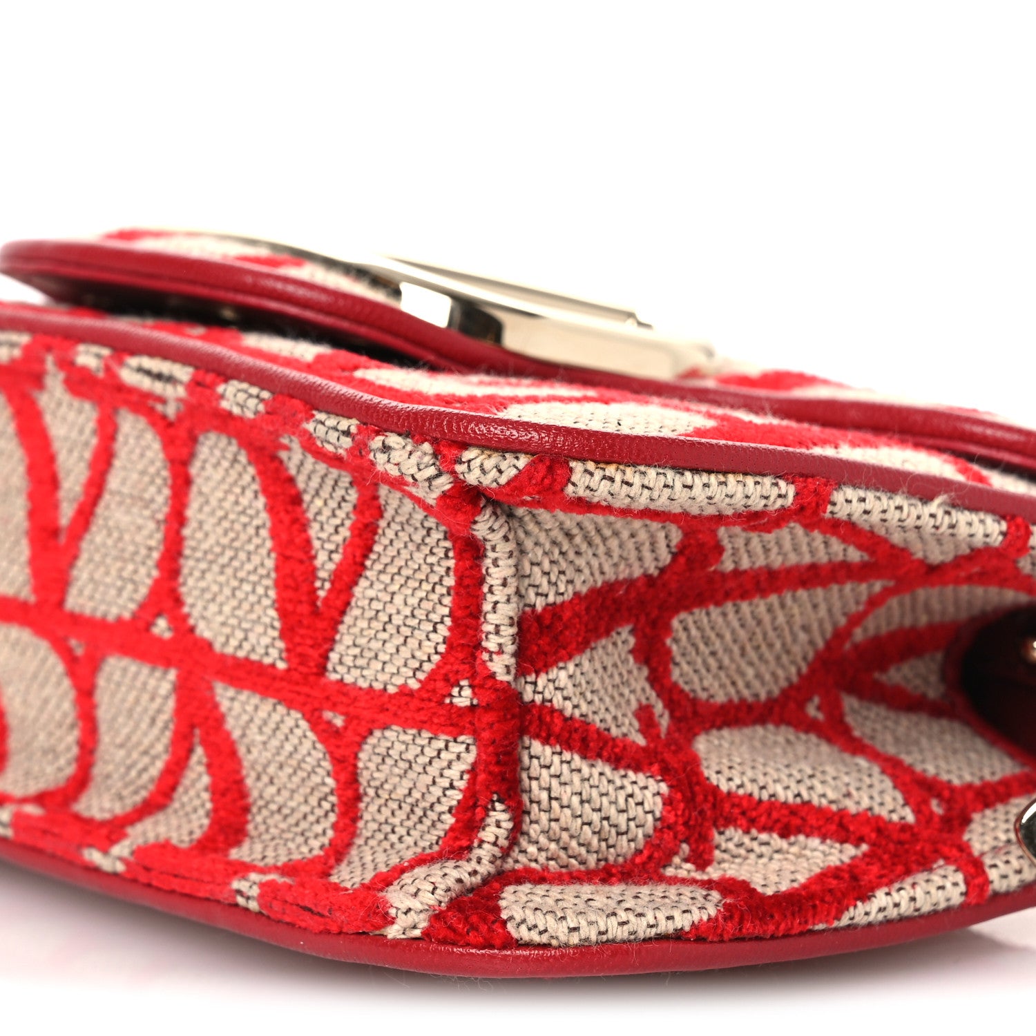 Valentino Garavani Toile Iconographe Goatskin Vlogo Small Loco Shoulder Bag Natural Rosso Valentino 10 of 11