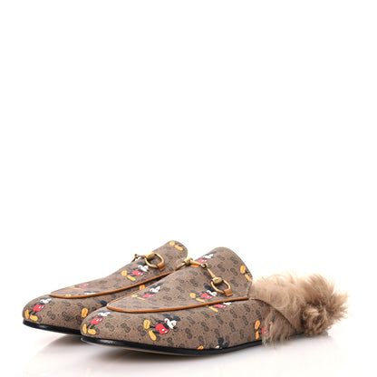 Gucci X DISNEY Mini Vintage GG Supreme Monogram Mickey Mouse Fur Womens Princetown Slippers 41 Beige Vintage Sun Oil 3 of 10