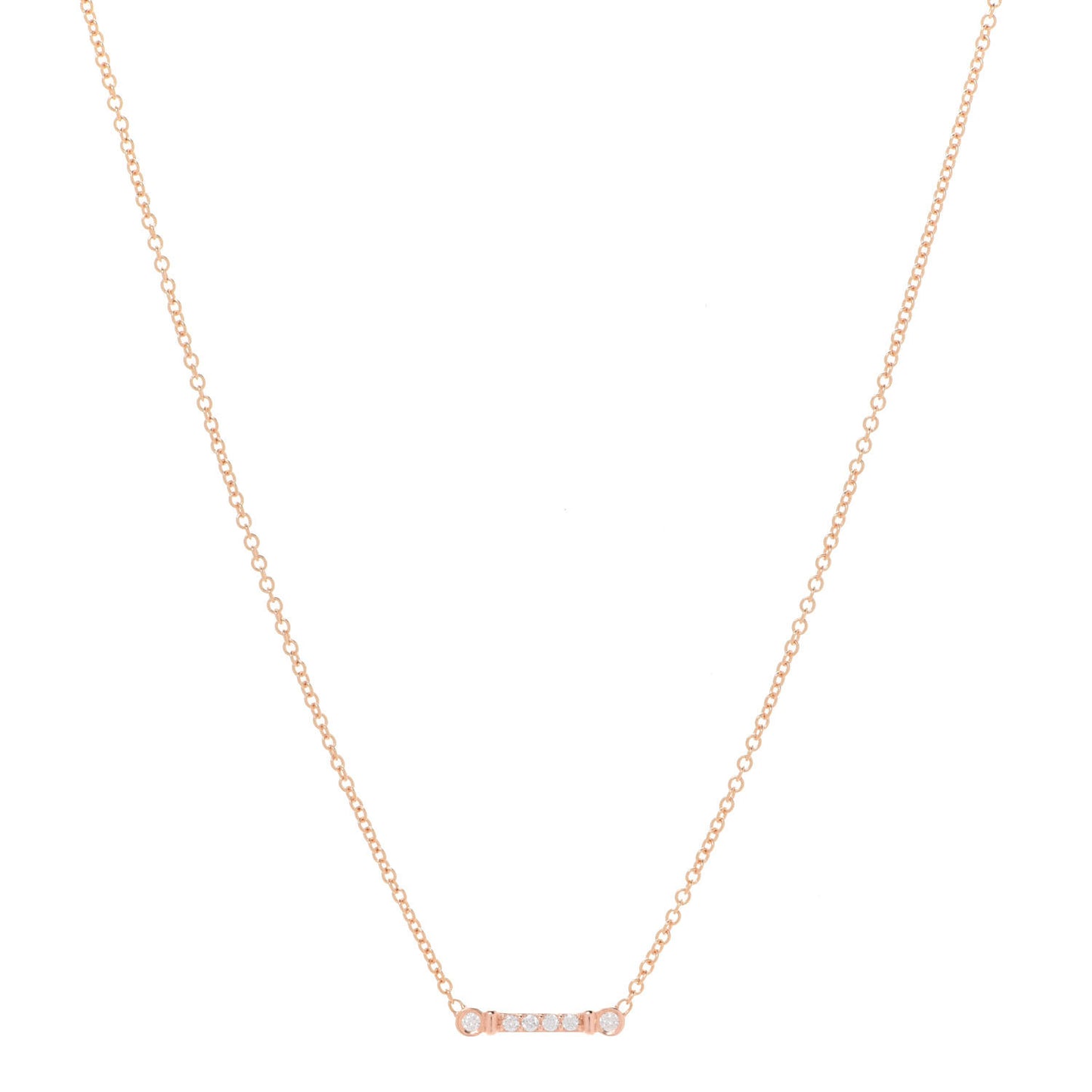18K Rose Gold Diamond Fleur de Lis Key Bar Pendant Necklace