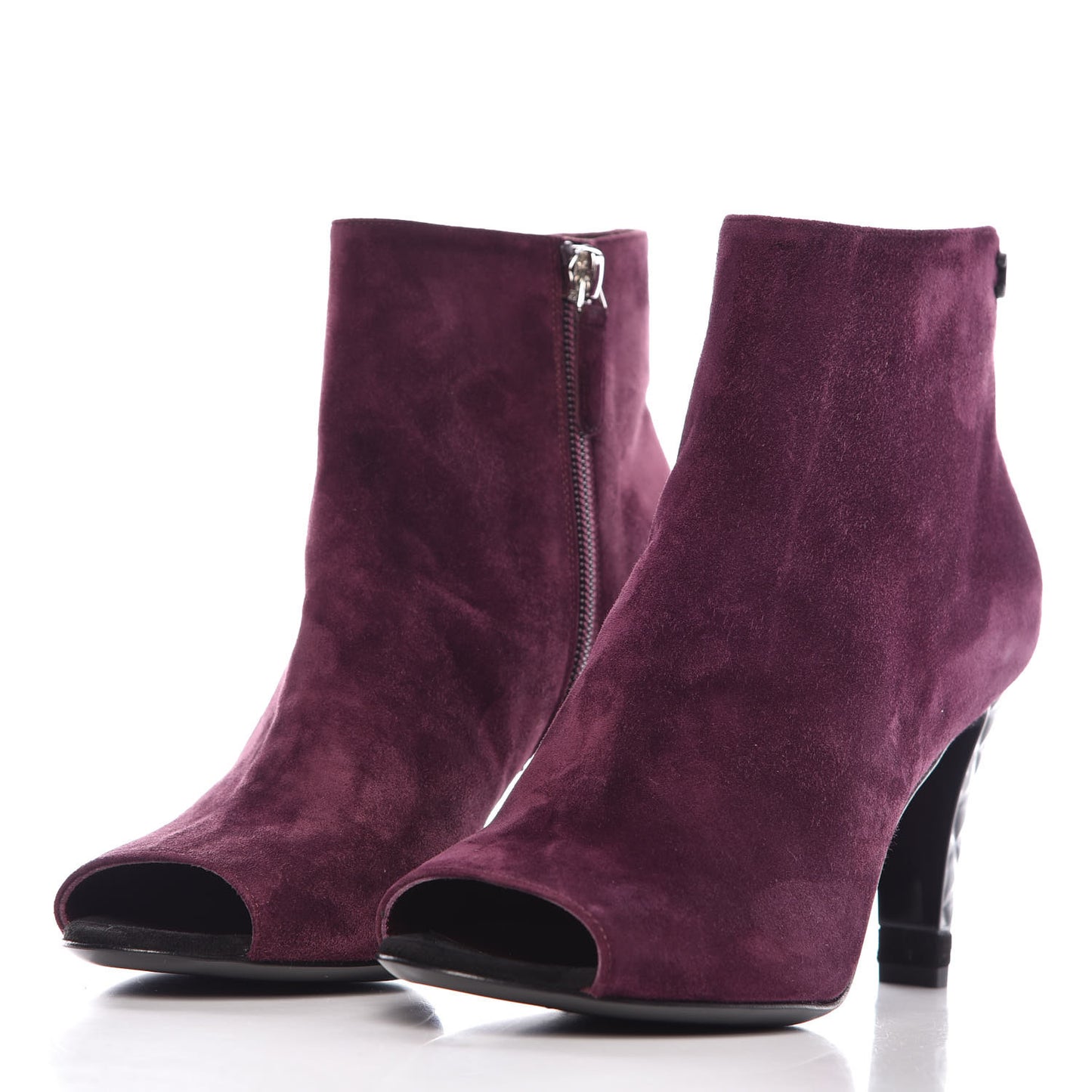Suede Calfskin Open Toe Short Boots 37.5 Burgundy