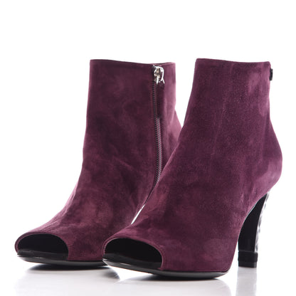 Chanel Suede Calfskin Open Toe Short Boots 37.5 Burgundy 3 of 9