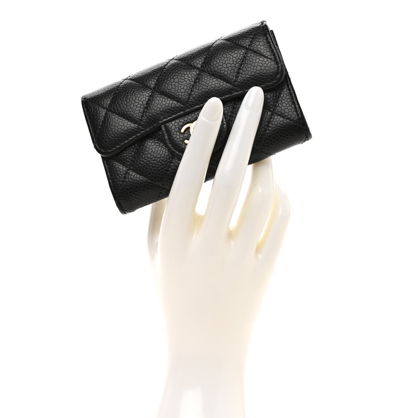 Caviar Quilted Flap Card Holder Wallet Black
