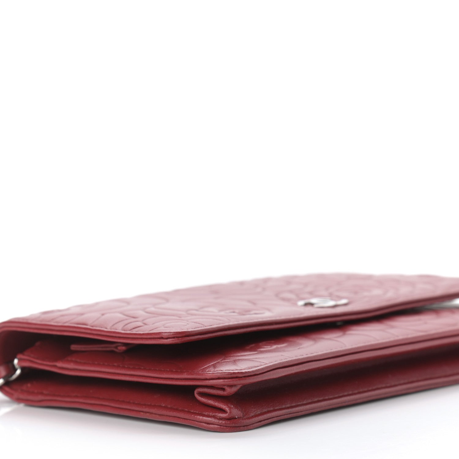 Chanel Lambskin Camellia Embossed Wallet On Chain WOC Red 10 of 12