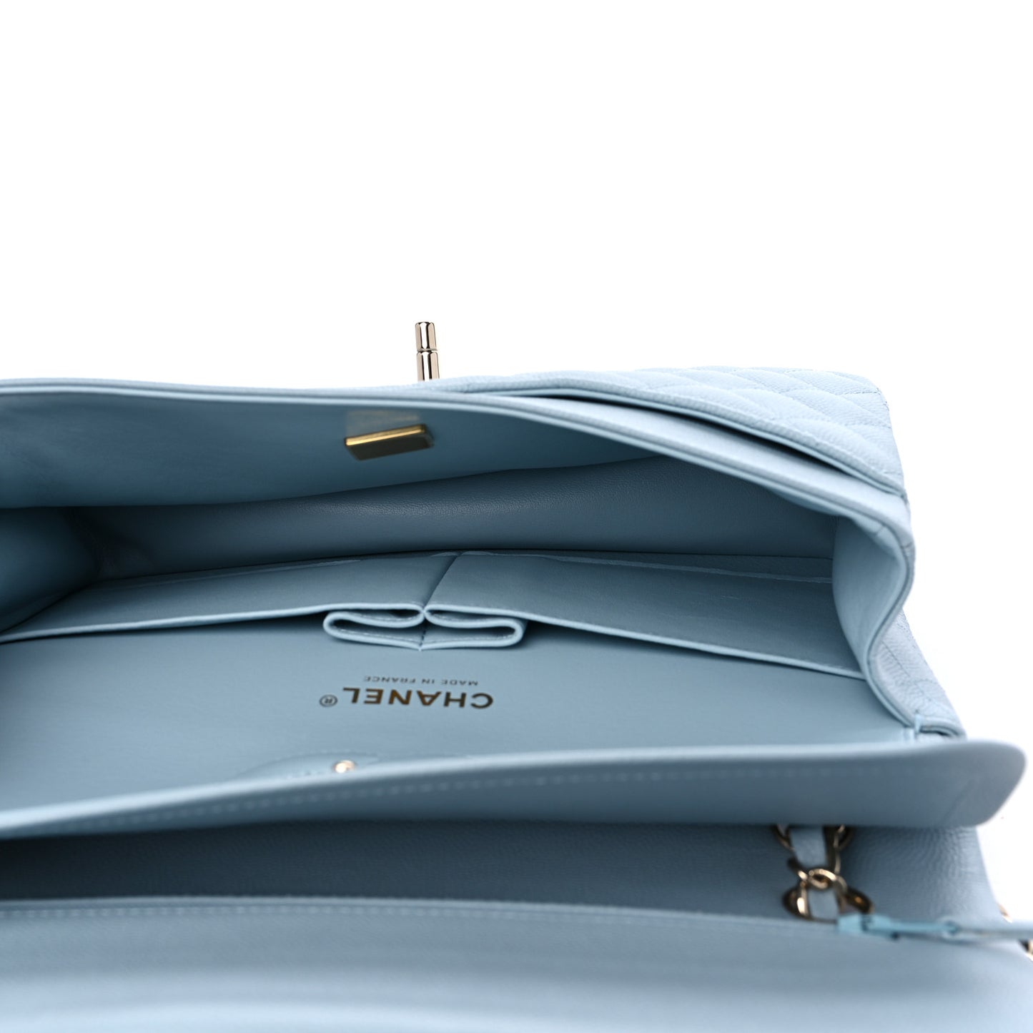 Caviar Quilted Medium Double Flap Light Blue