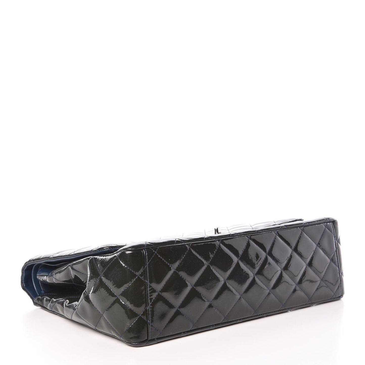 Patent Quilted Maxi Double Flap Navy Blue