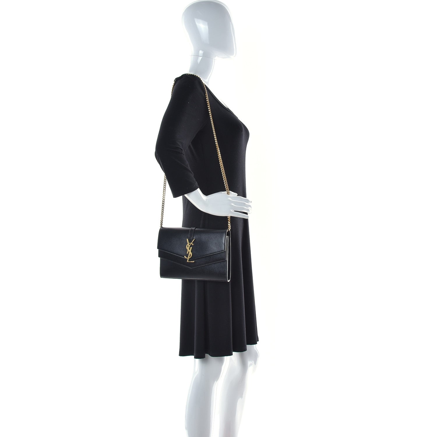 Saint Laurent Smooth Calfskin Monogram Sulpice Chain Wallet Black 3 of 9