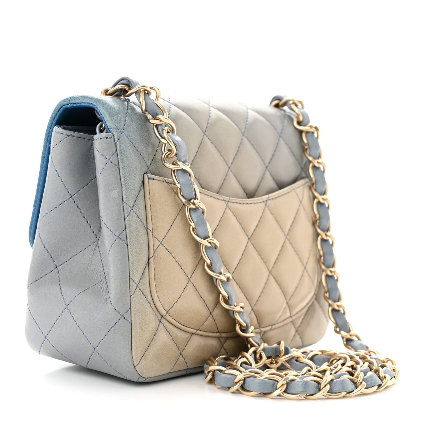 Lambskin Degrade Quilted Mini Square Flap Light Blue