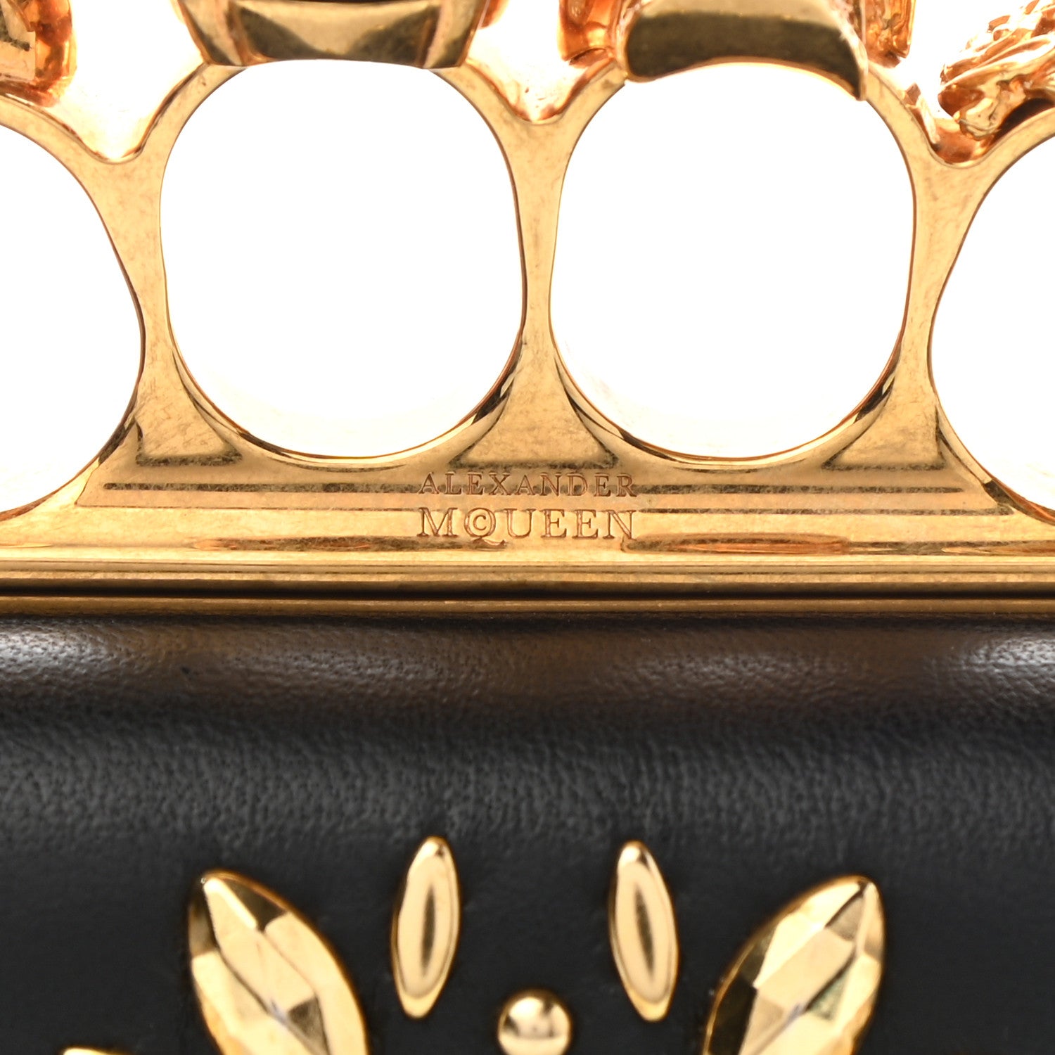 Alexander McQueen Nappa Studded Floral Knuckle Box Clutch Black 8 of 12